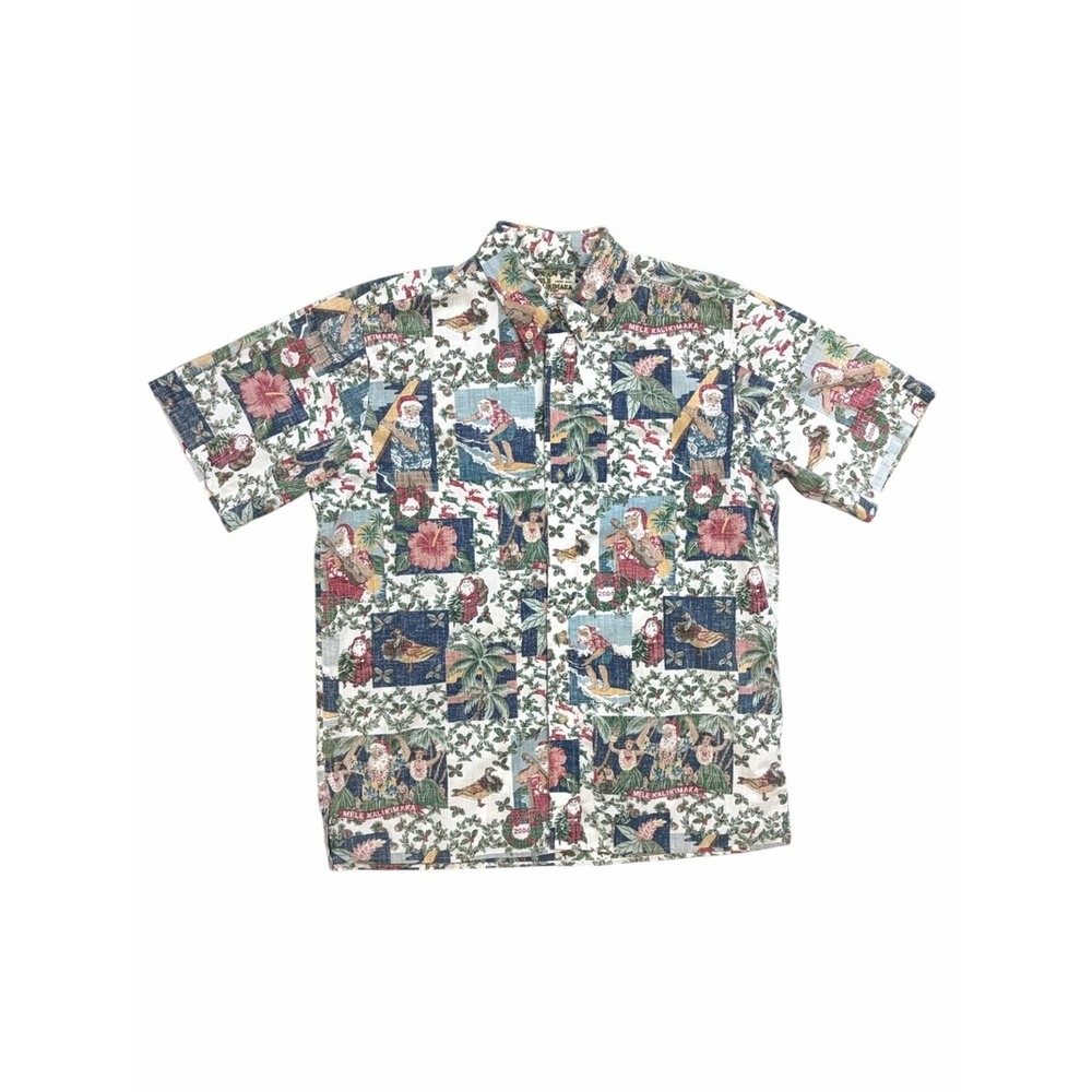 Vintage Reyn Spooner Mele Kalikimaka Surfing Santa Button Down Shirt - L